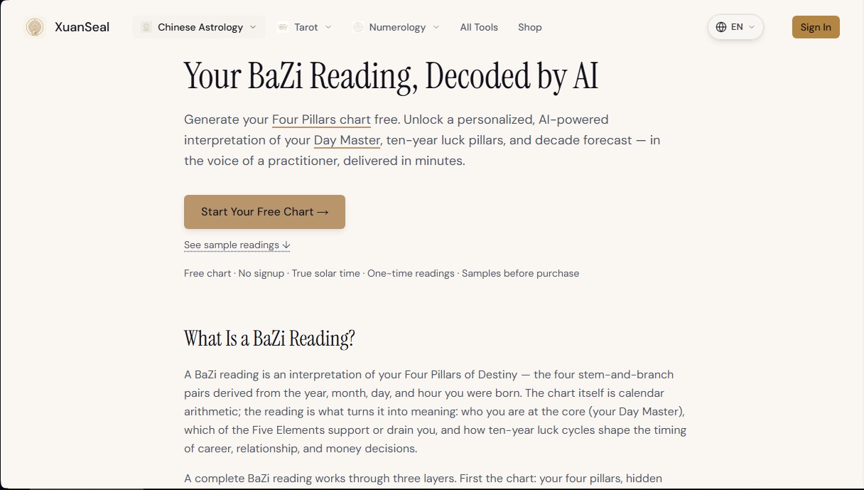 XuanSeal AI BaZi Reading screenshot 1