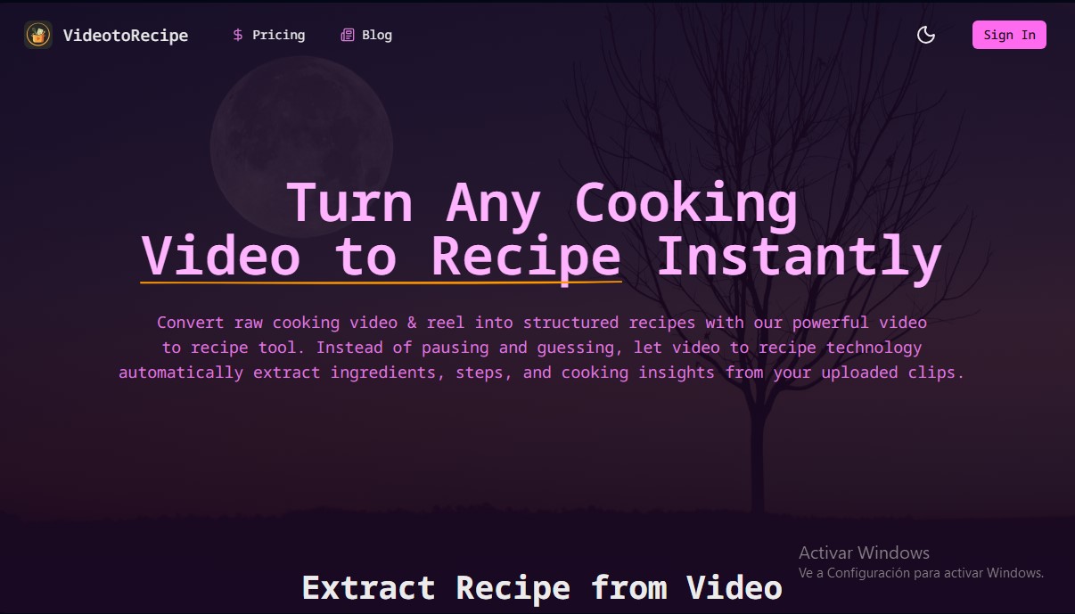 VideoToRecipe screenshot 1