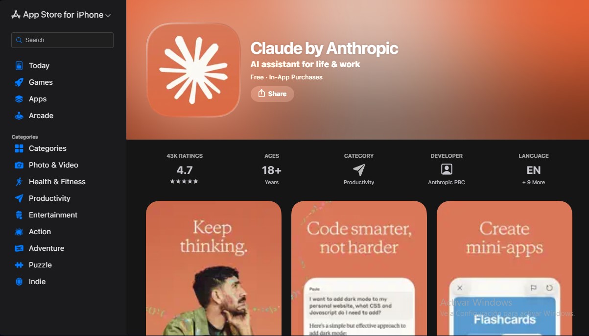 Claude iOS app screenshot 1