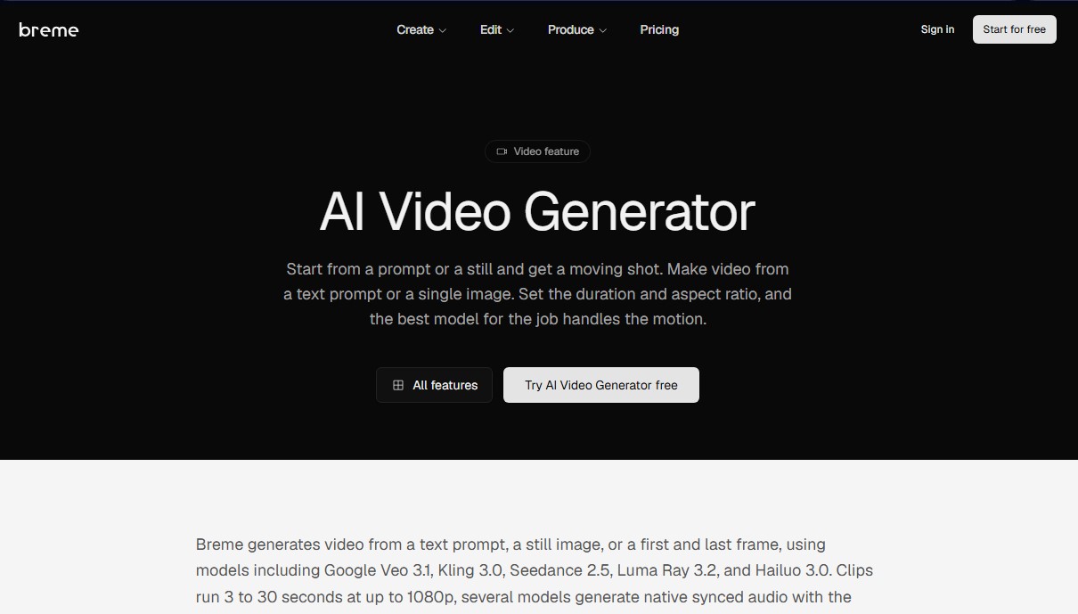 breme | AI Video Generator screenshot 1