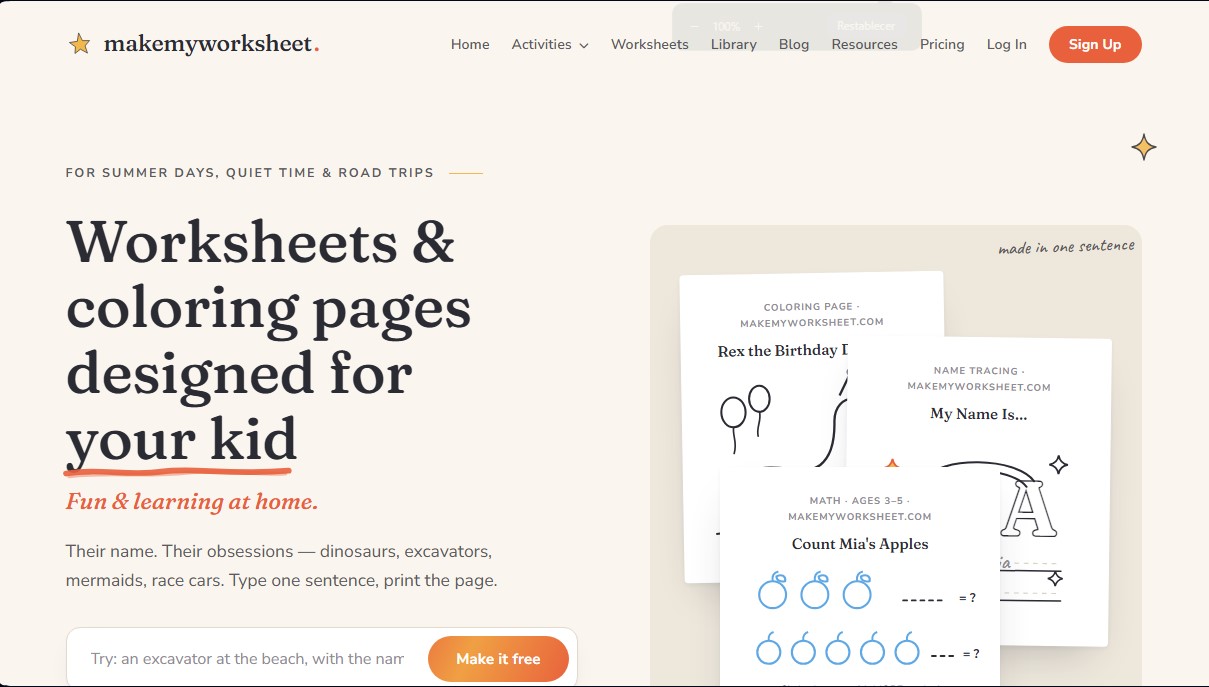 MakeMyWorksheet screenshot 1
