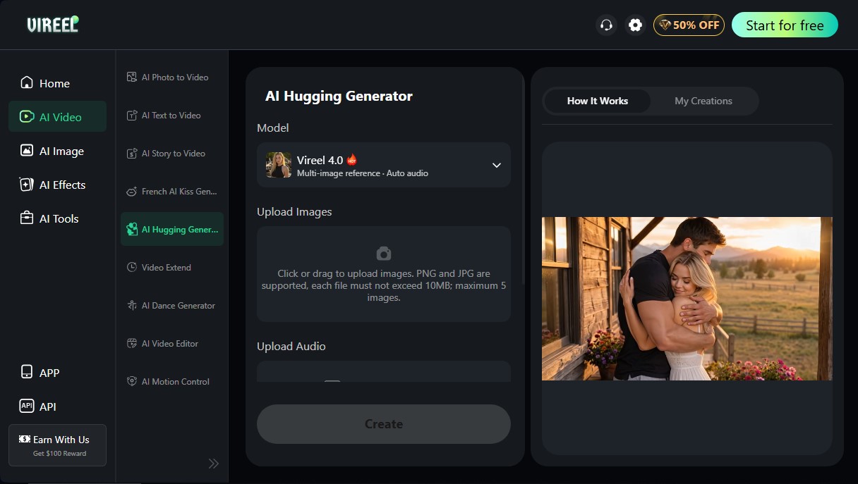 Vireel AI Hugging Generator screenshot 1