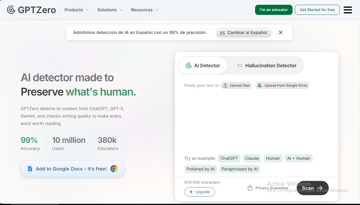 GPTZero screenshot 1