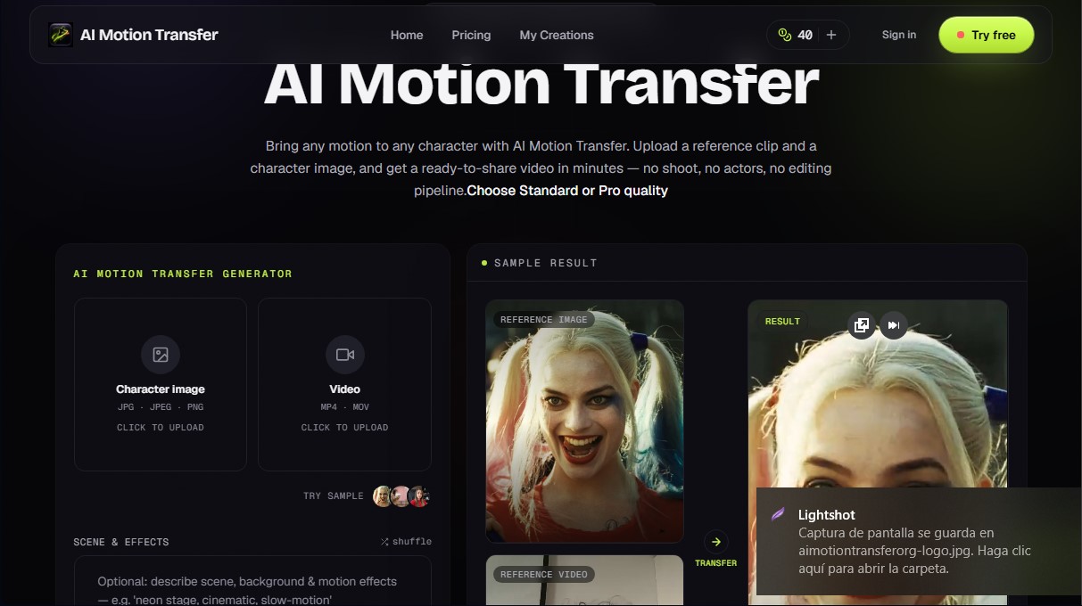 AIMotionTransfer.org screenshot 1