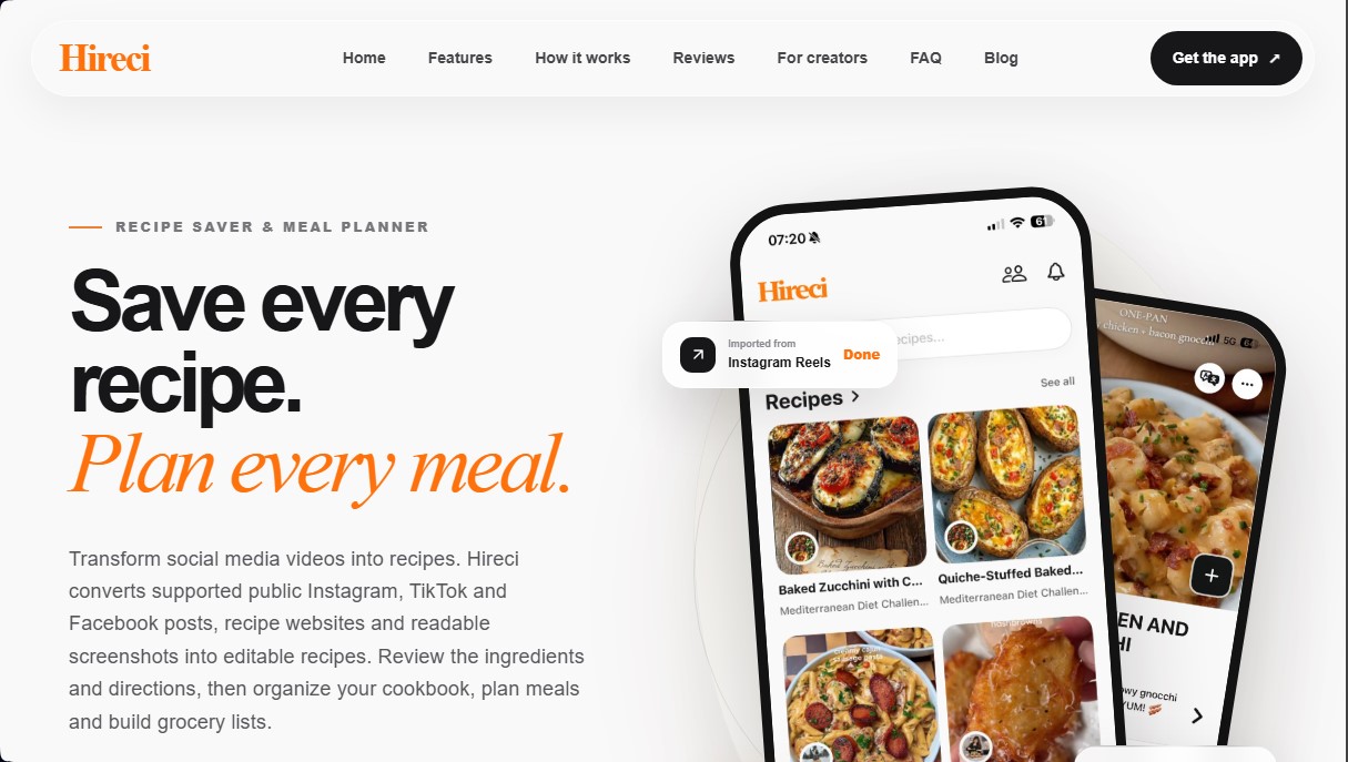 Hireci recipe saver app screenshot 1