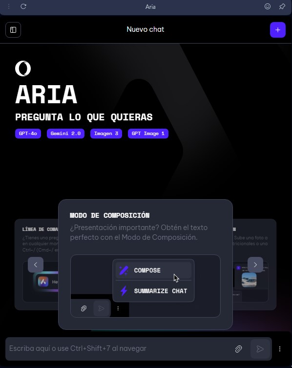 Aria browser AI screenshot 1